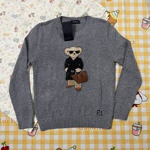 Ralph Lauren Teddy Bear Pattern Gray Knitted Sweater